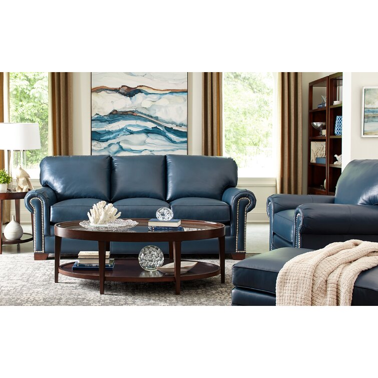 Blue leather deals couch living room